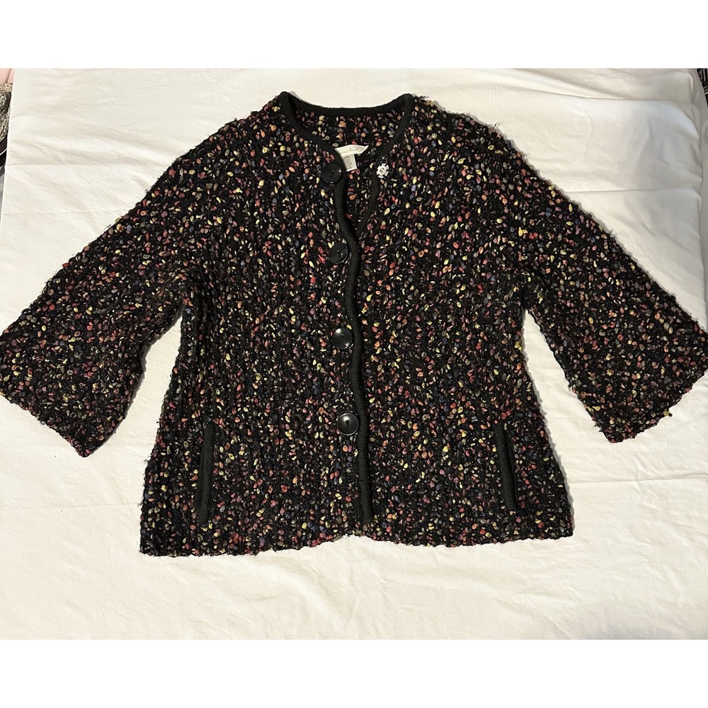 Lillian Nicole Multi Color Confetti Knit Wool Blend Button Front Cardigan Large